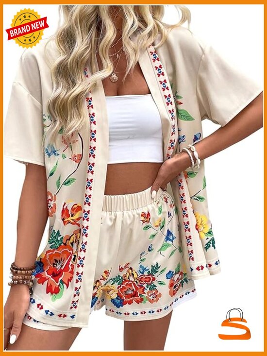 Other - Women's 2 Piece Outfit Set Short Sleeve Blouse and Shorts Beach Vacation Summer
